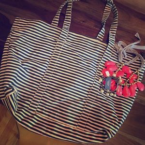 Beach Bag- Blue and Cream Striped